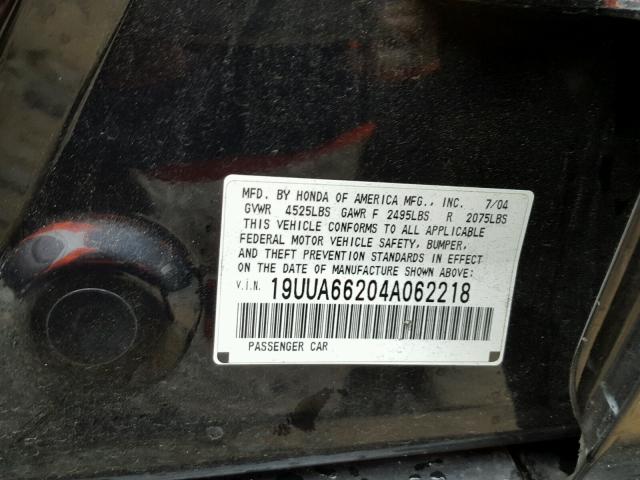 19UUA66204A062218 - 2004 ACURA TL BLACK photo 10