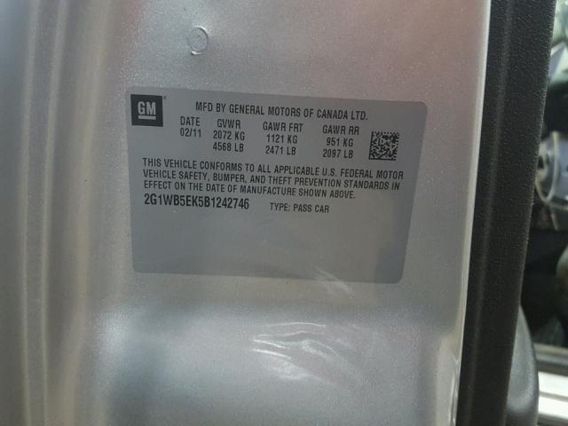 2G1WB5EK5B1242746 - 2011 CHEVROLET IMPALA LT Արծաթագույն լուսանկար 10