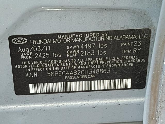 5NPEC4AB2CH348863 - 2012 HYUNDAI SONATA SE BLUE photo 10