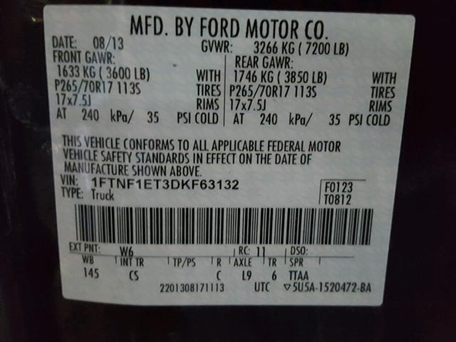 1FTNF1ET3DKF63132 - 2013 FORD F150 BLACK photo 10