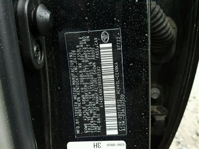 4T4BE46K29R068592 - 2009 TOYOTA CAMRY BASE BLACK photo 10