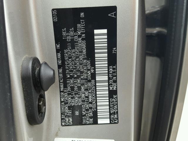 5TDZA22C45S297088 - 2005 TOYOTA SIENNA XLE SILVER photo 10