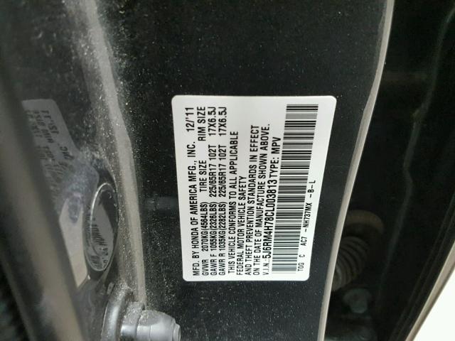 5J6RM4H78CL003813 - 2012 HONDA CR-V EXL 灰色 照片 10