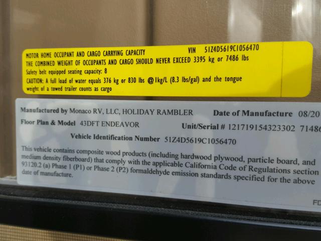 51Z4D5619C1056470 - 2012 ROADMASTER RAIL MONOCOQUE أسود صورة 10