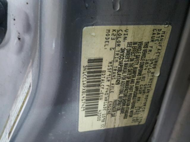 3N1CC1APXBL417429 - 2011 NISSAN VERSA S 银色 照片 10