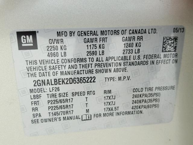 2GNALBEK2D6365222 - 2013 CHEVROLET EQUINOX LS TAN photo 10