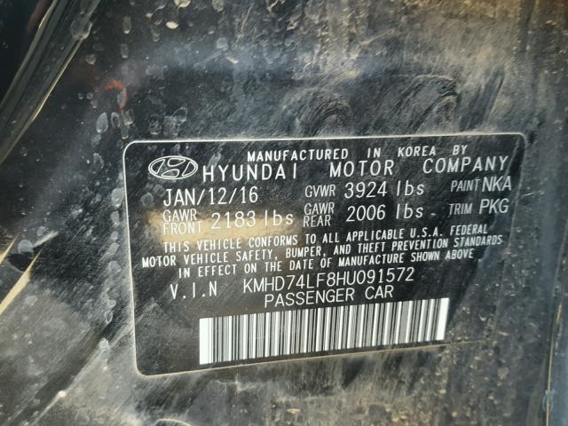 KMHD74LF8HU091572 - 2017 HYUNDAI ELANTRA SE BLACK photo 10