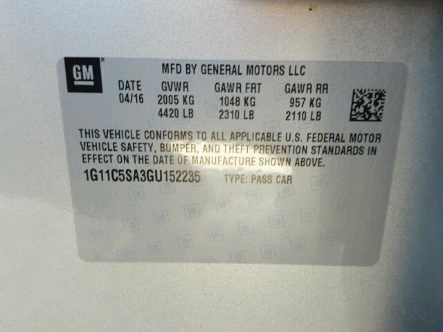 1G11C5SA3GU152235 - 2016 CHEVROLET MALIBU LIM 银色 照片 10
