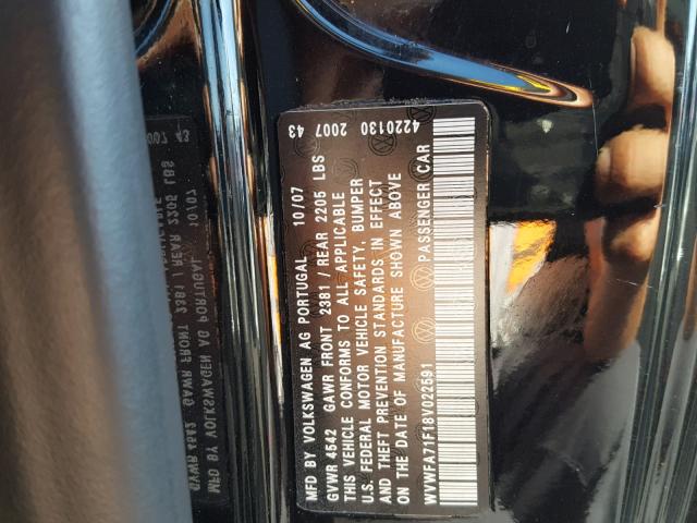 WVWFA71F18V022591 - 2008 VOLKSWAGEN EOS LUX Чорний фото 10