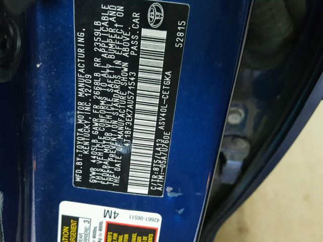 4T1BF3EK7AU571543 - 2010 TOYOTA CAMRY BASE BLUE photo 10