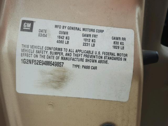 1G2NF52E94M649857 - 2004 PONTIAC GRAND AM S Qızıl foto 10