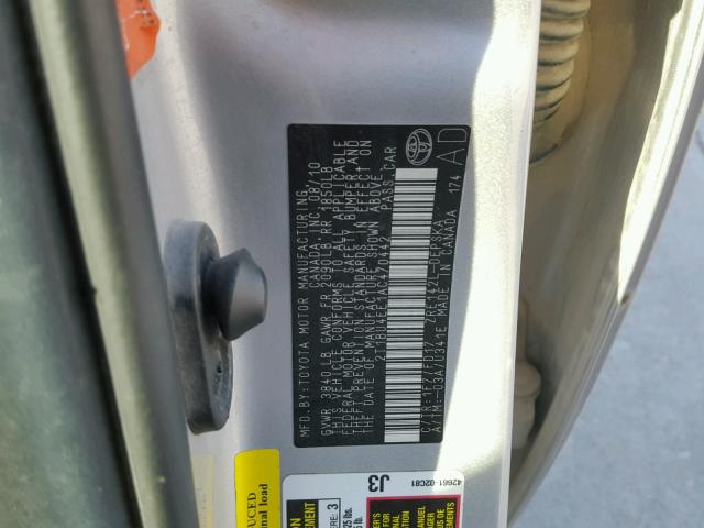 2T1BU4EE1AC470442 - 2010 TOYOTA COROLLA BA GRAY photo 10