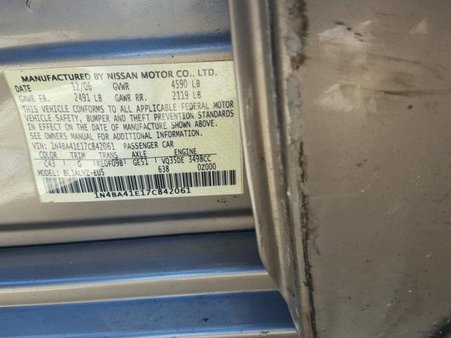 1N4BA41E17C842061 - 2007 NISSAN MAXIMA SE GRAY photo 10