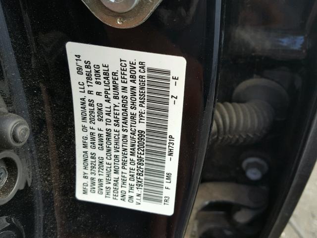 19XFB2F89FE200999 - 2015 HONDA CIVIC EX BLACK photo 10