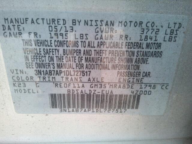 3N1AB7AP1DL727517 - 2013 NISSAN SENTRA S SILVER photo 10