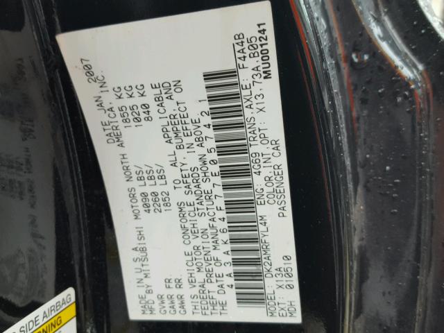 4A3AK64F77E057421 - 2007 MITSUBISHI ECLIPSE ES BLACK photo 10