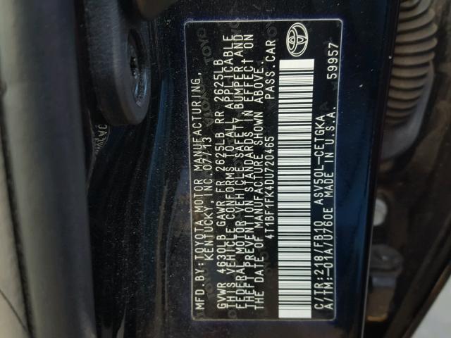 4T1BF1FK4DU720465 - 2013 TOYOTA CAMRY L BLACK photo 10