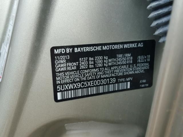 5UXWX9C5XE0D30139 - 2014 BMW X3 XDRIVE2 SILVER photo 10