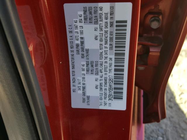 3MZBN1M36HM152617 - 2017 MAZDA 3 GRAND TO RED photo 10