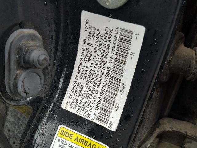 1HGFA16836L019645 - 2006 HONDA CIVIC EX 黑色 照片 10