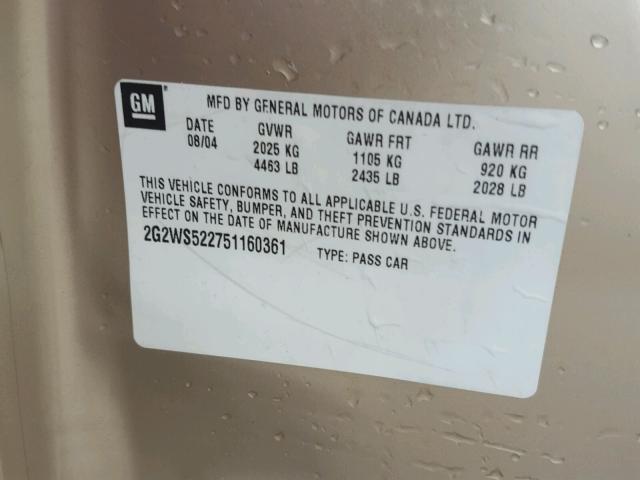 2G2WS522551160360 - 2005 PONTIAC GRAND PRIX Қоңыр фото 10