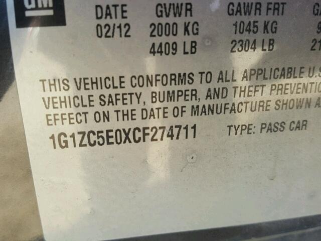 1G1ZC5E0XCF274711 - 2012 CHEVROLET MALIBU 1LT 灰色 照片 10