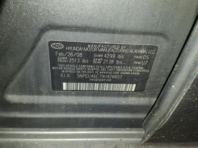 5NPEU46C79H426657 - 2009 HYUNDAI SONATA SE GRAY photo 10