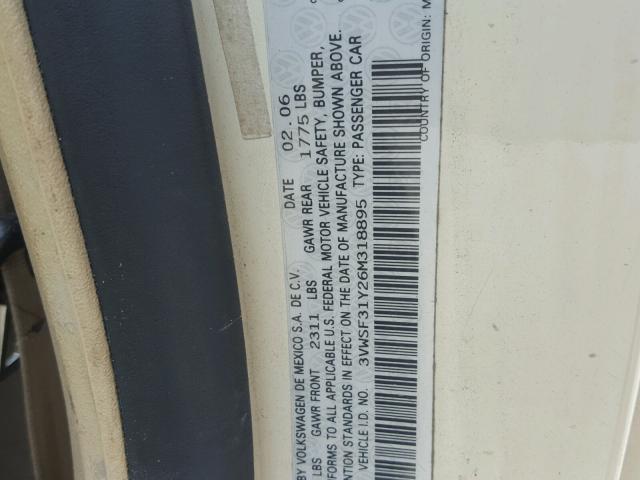 3VWSF31Y26M318895 - 2006 VOLKSWAGEN NEW BEETLE Bej foto 10