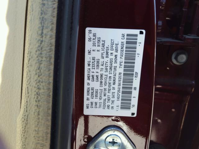 1HGCP26419A162078 - 2009 HONDA ACCORD LXP BURGUNDY photo 10