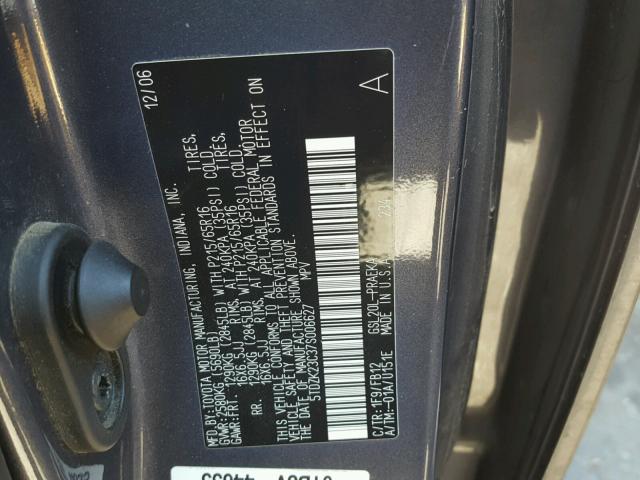 5TDZK23C37S006627 - 2007 TOYOTA SIENNA CE BLUE photo 10