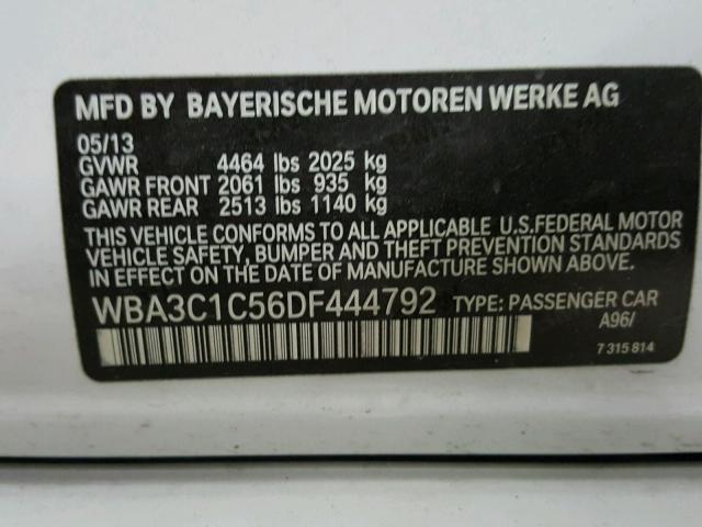 WBA3C1C56DF444792 - 2013 BMW 328 I SULE WHITE photo 10