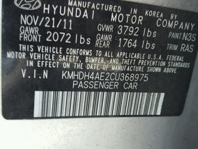 KMHDH4AE2CU368975 - 2012 HYUNDAI ELANTRA GL SILVER photo 10