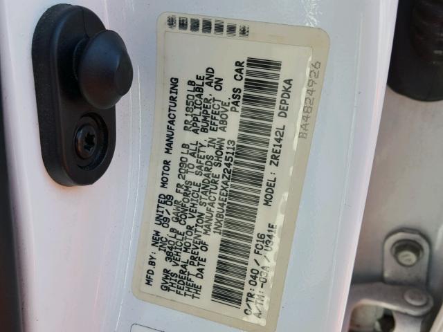 1NXBU4EEXAZ245113 - 2010 TOYOTA COROLLA BA WHITE photo 10