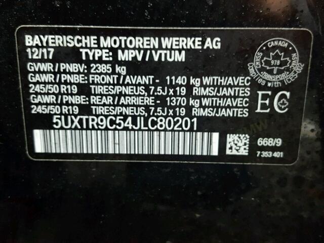 5UXTR9C54JLC80201 - 2018 BMW X3 XDRIVEM BLACK photo 10