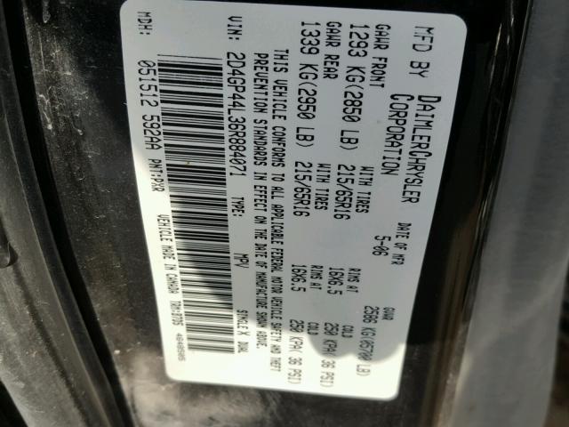 2D4GP44L36R884071 - 2006 DODGE GRAND CARA BLACK photo 10