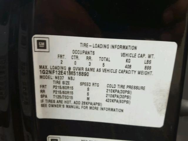 1G2NF12E41M518890 - 2001 PONTIAC GRAND AM S BLACK photo 10