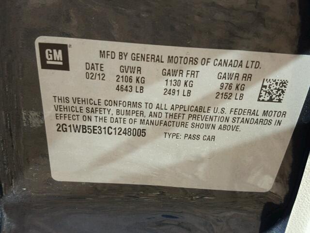 2G1WB5E31C1248005 - 2012 CHEVROLET IMPALA LT BLACK photo 10