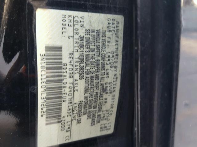 3N1BC11E09L392626 - 2009 NISSAN VERSA S BLACK photo 10