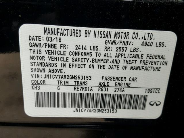 JN1CV7AR2GM253153 - 2016 INFINITI Q50 BASE Negro foto 10