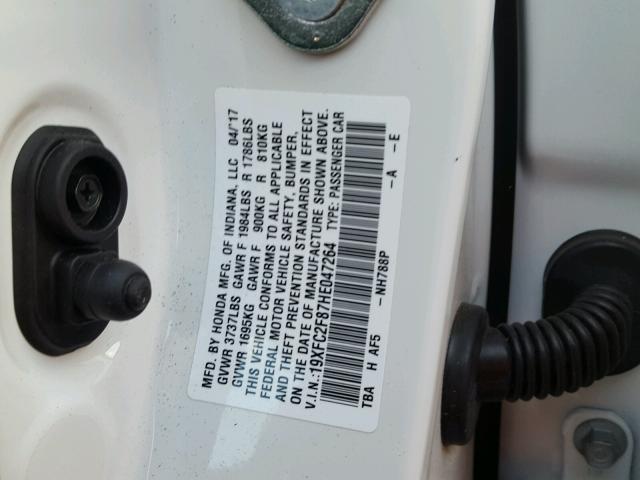 19XFC2F87HE047264 - 2017 HONDA CIVIC EX თეთრი ფოტო 10