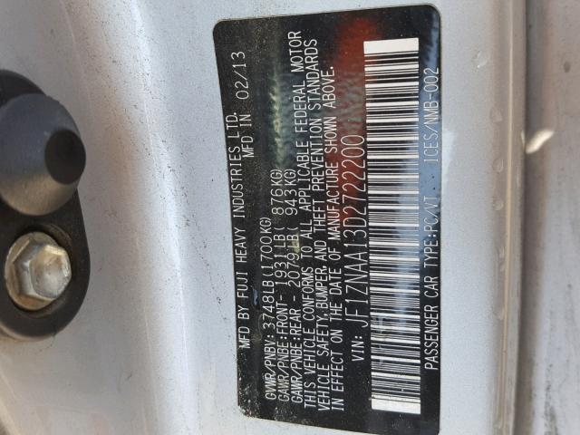 JF1ZNAA13D2722200 - 2013 TOYOTA SCION FR-S SILVER photo 10