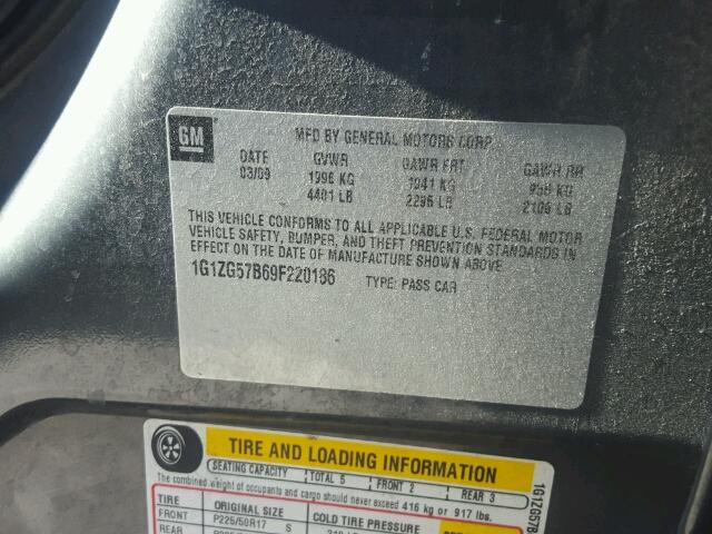 1G1ZG57B69F220186 - 2009 CHEVROLET MALIBU LS GRAY photo 10