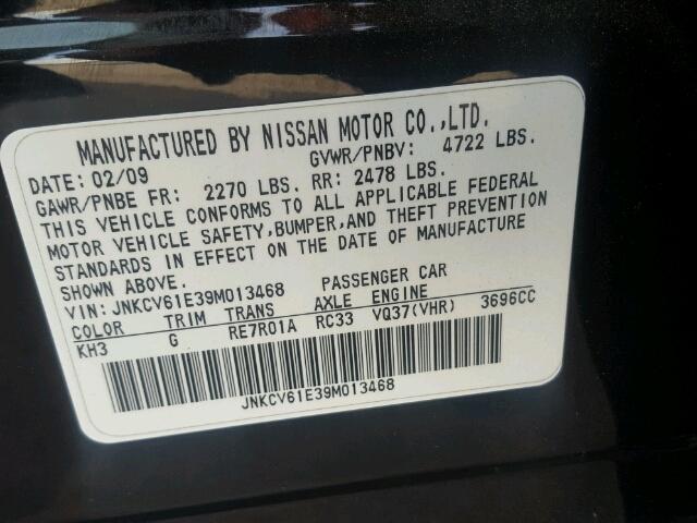 JNKCV61E39M013468 - 2009 INFINITI G37 BASE BLACK photo 10