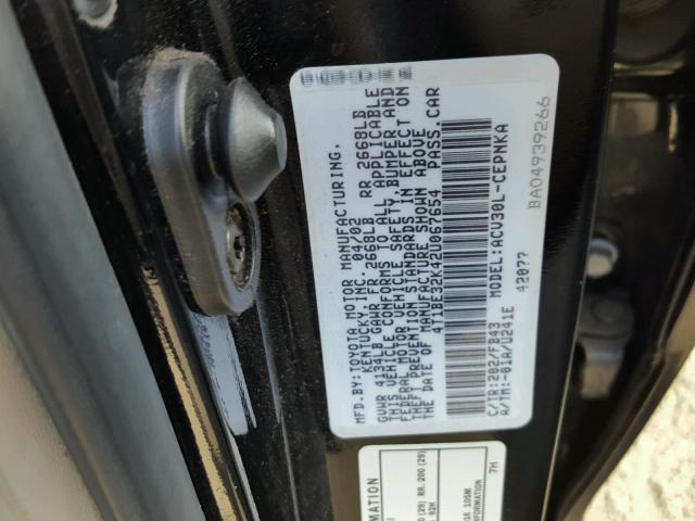 4T1BE32K42U067654 - 2002 TOYOTA CAMRY LE შავი ფოტო 10