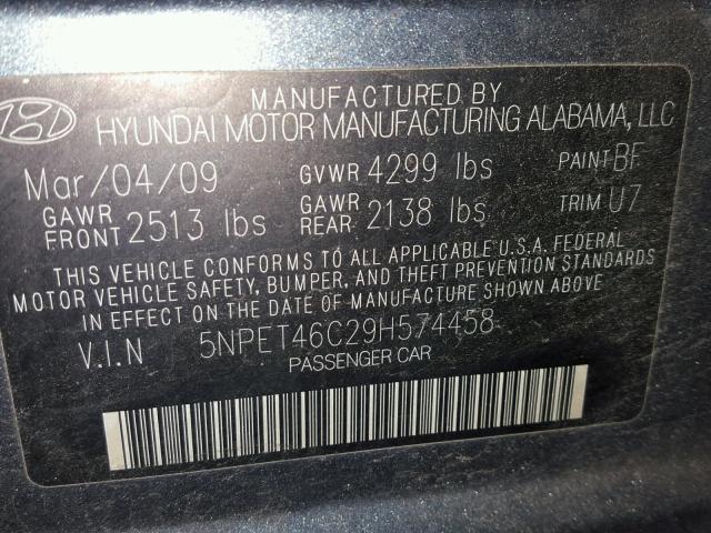 5NPET46C29H574458 - 2009 HYUNDAI SONATA BLUE photo 10