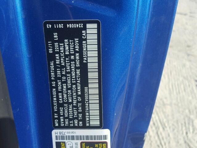 WVWBW7AH4CV005360 - 2012 VOLKSWAGEN EOS KOMFOR 蓝色 照片 10