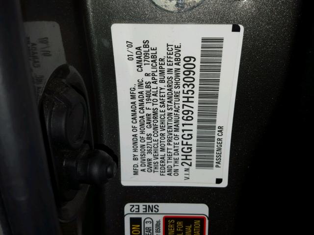 2HGFG11697H530909 - 2007 HONDA CIVIC LX GRAY photo 10