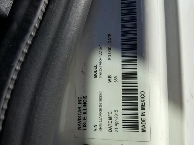 3HSDJAPR8GN190065 - 2016 INTERNATIONAL PROSTAR 白色 照片 10