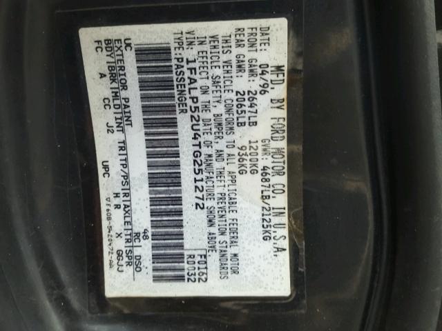 1FALP52U4TG251272 - 1996 FORD TAURUS GL BLACK photo 10