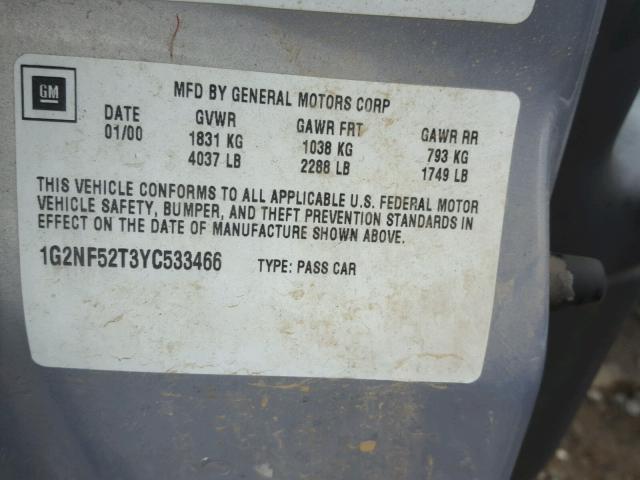 1G2NF52T3YC533466 - 2000 PONTIAC GRAND AM S 银色 照片 10